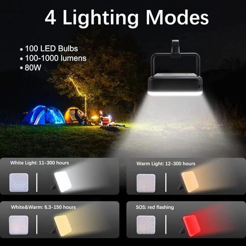 Camping Lantern, 100LED with 4 Brightness, Up to 1000LM, Rechargeable for 120hrs, Power Bank, IPX4 Waterproof, Small & Light, Emergency Light for Blackout, Hurricane, Hiking,Power Outages in Saudi Arabia