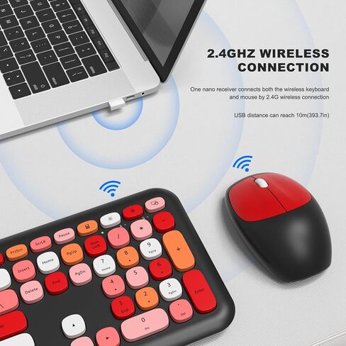 MOFII Wireless Keyboard and Mouse Combo,2.4GHz Retro Full-Size Keyboard with Number Pad and Cute Wireless Mouse for Computer PC Desktops Laptop WindowsxP/7/8/10(Milk Tea Colorful-B) in Kuwait