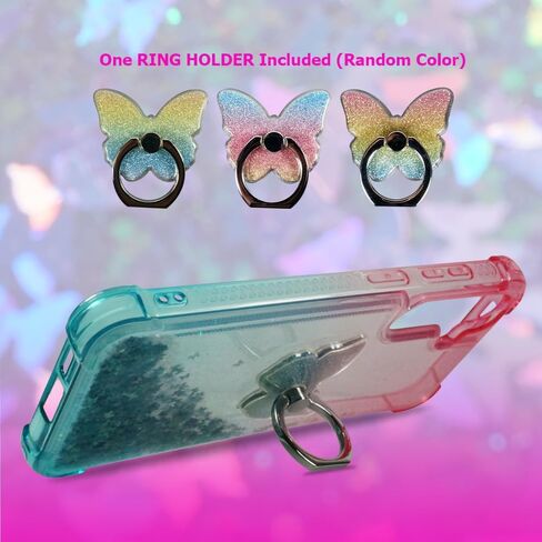 Zase Compatible with Samsung Galaxy S24 FE 5G (Fan Edition) Clear Phone Case Cute Liquid Glitter Floating 3D Butterflies Bling Protective Shockproof Cover w/Phone Ring Holder (Teal Mint Blue) in Kuwait