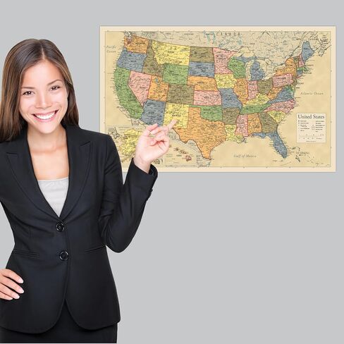 Palace Learning Laminated USA Map - 18" x 29" - Wall Chart Map of The United States of America - Made in The USA - Updated (Laminated, 18" x 29") in Saudi Arabia