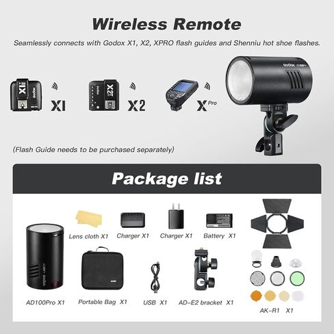 Godox AD100 Pro with AKR1 kit for Photography AD100pro Strobe Flash Light Portable 100Ws 2600mAh Battery 2.4G Wilreless X System 1/8000 HSS 0.01-1.5s Recycling 360 Full Power Flashes in Saudi Arabia