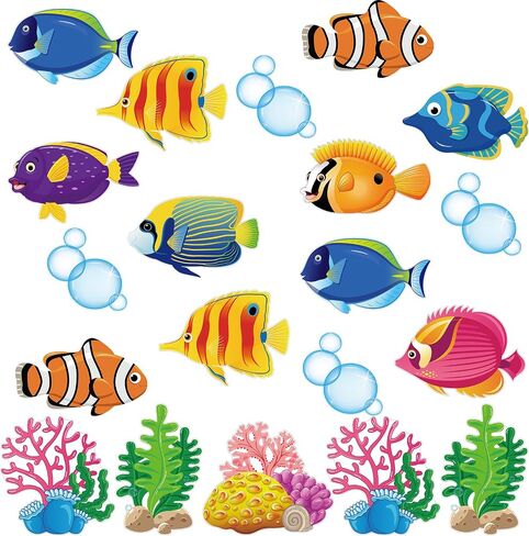 Pajean 48 Pcs Sea Life Cut Outs Ocean Fish Cutouts Animal Under The Themed Accents with 60 Glue Points for Bulletin Board School Classroom Fishing Party Decoration in Saudi Arabia