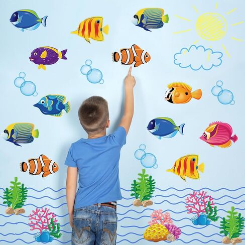 Pajean 48 Pcs Sea Life Cut Outs Ocean Fish Cutouts Animal Under The Themed Accents with 60 Glue Points for Bulletin Board School Classroom Fishing Party Decoration in Saudi Arabia