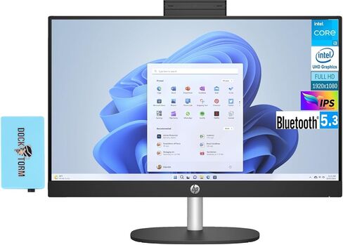 كمبيوتر مكتبي HP All-in-One بشاشة 23.8 بوصة IPS FHD (Intel i3-1315U، ذاكرة وصول عشوائي 16 جيجابايت، 1 تيرابايت PCIe SSD، Intel UHD، WiFi 6، بلوتوث 5.3، كاميرا ويب، Win 11 Pro) + لوحة مفاتيح وماوس + Dockztorm Hub in Saudi Arabia