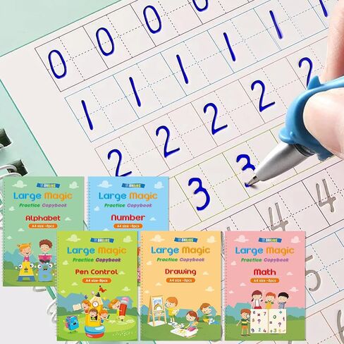 Large Magic Practice Copybook for Kids,Handwriting Practice Book 4 Pack with Pen Refill English Cursive Calligraphy Reusable Age 3-8 ，11.4x8.3Inch (4pc+2 pen) in Kuwait