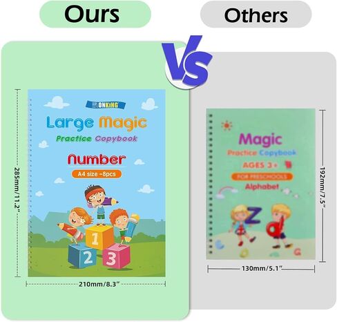Large Magic Practice Copybook for Kids,Handwriting Practice Book 4 Pack with Pen Refill English Cursive Calligraphy Reusable Age 3-8 ，11.4x8.3Inch (4pc+2 pen) in Kuwait