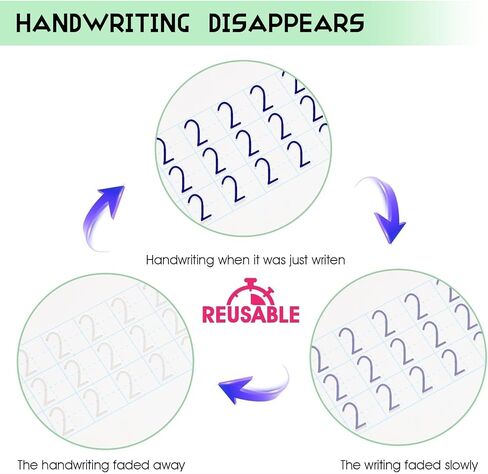 Large Magic Practice Copybook for Kids,Handwriting Practice Book 4 Pack with Pen Refill English Cursive Calligraphy Reusable Age 3-8 ，11.4x8.3Inch (4pc+2 pen) in Kuwait