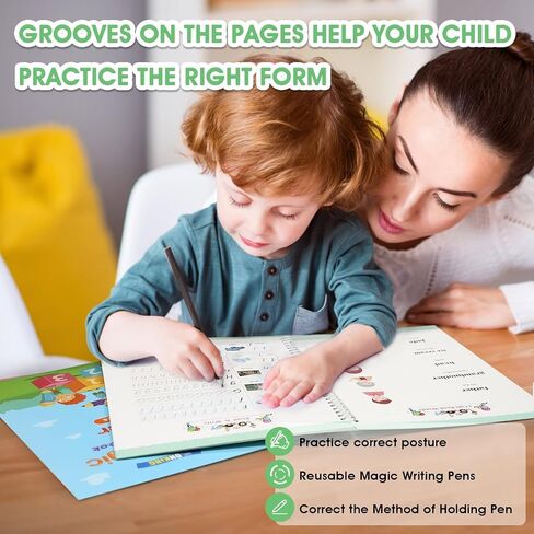 Large Magic Practice Copybook for Kids,Handwriting Practice Book 4 Pack with Pen Refill English Cursive Calligraphy Reusable Age 3-8 ，11.4x8.3Inch (4pc+2 pen) in Kuwait