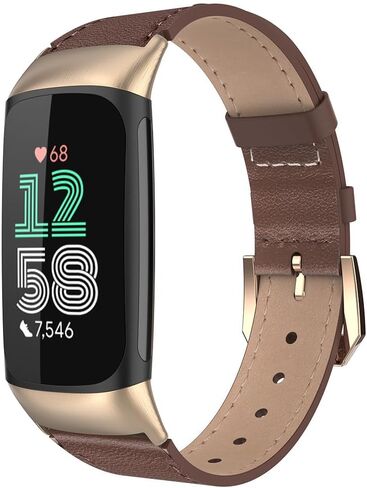 Simpeak Leather Band Compatible with Fitbit Charge 6 / Charge 5 Smartwatch, Women Men Genuine Leather Wristband Strap Replacement for Fitbit Charge 5 Charge 6 in Saudi Arabia