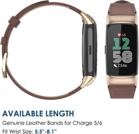 Simpeak Leather Band Compatible with Fitbit Charge 6 / Charge 5 Smartwatch, Women Men Genuine Leather Wristband Strap Replacement for Fitbit Charge 5 Charge 6 in Saudi Arabia