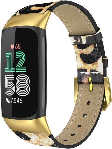 Simpeak Leather Band Compatible with Fitbit Charge 6 / Charge 5 Smartwatch, Women Men Genuine Leather Wristband Strap Replacement for Fitbit Charge 5 Charge 6 in Saudi Arabia