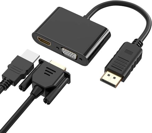 DisplayPort to HDMI VGA Adapter, DP Display Port to VGA HDMI Splitter Converter Compatible with Lenovo, HP, DELL, GPU, AMD, NVIDIA and More in Saudi Arabia