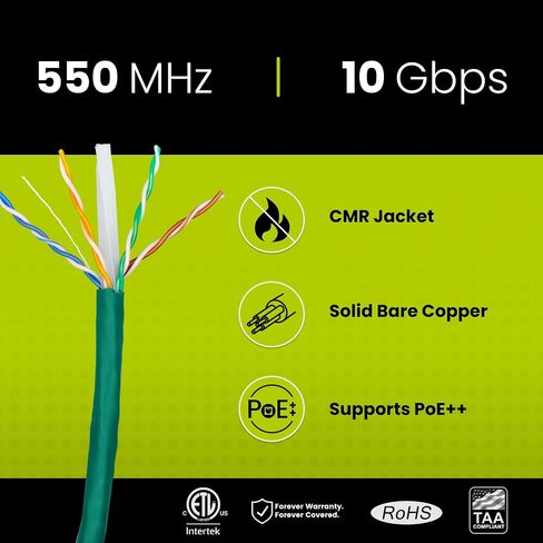 TRUE CABLE Cat6 Riser (CMR)، 1000 قدم، أزرق، 23AWG 4 أزواج من النحاس الصلب العاري، 550 ميجاهرتز، مدرج في قائمة ETL، زوج ملتوي غير محمي (UTP)، كابل إيثرنت بالجملة in Kuwait