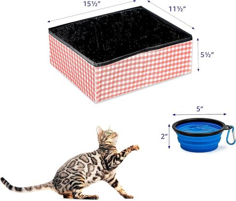 صندوق فضلات القطط المحمول القابل للطي من Pet Fit For Life (16 بوصة × 12 بوصة × 5 بوصة) - صندوق فضلات للسفر قابل للطي والتعبئة للقطط - يتضمن وعاء ماء إضافي - أسود in Saudi Arabia