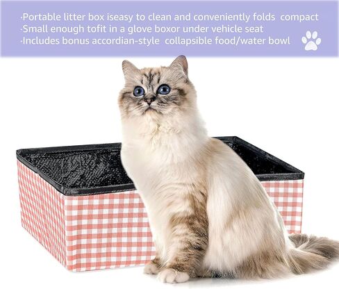 صندوق فضلات القطط المحمول القابل للطي من Pet Fit For Life (16 بوصة × 12 بوصة × 5 بوصة) - صندوق فضلات للسفر قابل للطي والتعبئة للقطط - يتضمن وعاء ماء إضافي - أسود in Saudi Arabia