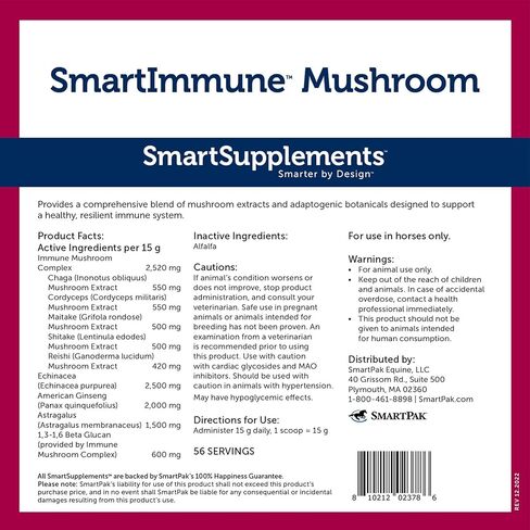 SmartPak SmartImmune مكمل دعم الدفاع عن الخيول بالفطر للخيول | مزيج الفطر العضوي للمساعدة المناعية، 56 حصة، كيس 1.85 رطل in Kuwait