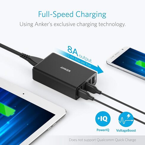 شاحن جداري USB بخمسة منافذ بقدرة 40 واط من Anker، PowerPort 5 لأجهزة iPhone XS / XS Max / XR / X / 8/7/6 / Plus، iPad Pro / Air 2 / mini، Galaxy S9 / S8 / Edge / Plus، Note 8 / 7، إل جي، نيكزس، إتش تي سي والمزيد، أسود in Saudi Arabia
