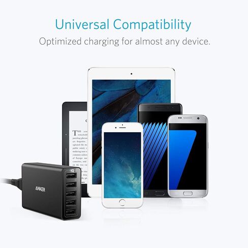 شاحن جداري USB بخمسة منافذ بقدرة 40 واط من Anker، PowerPort 5 لأجهزة iPhone XS / XS Max / XR / X / 8/7/6 / Plus، iPad Pro / Air 2 / mini، Galaxy S9 / S8 / Edge / Plus، Note 8 / 7، إل جي، نيكزس، إتش تي سي والمزيد، أسود in Saudi Arabia