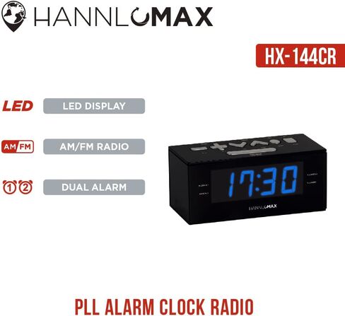 HANNLOMAX HX-144CR Alarm Clock Radio, PLL AM/FM Radio, 1.2" Red LED Display, Digital Clock with Dual Alarm in Kuwait
