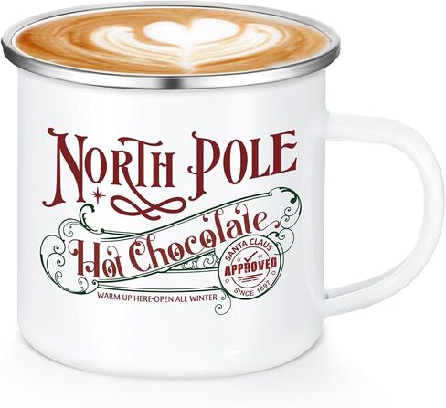 Yaomiao North Pole Hot Chocolate Mug أكواب قهوة عيد الميلاد هدايا عيد الميلاد سانتا عيد الميلاد أكواب المينا مع مقبض كوب من الفولاذ المقاوم للصدأ للنساء والرجال الموظفين (6 قطع، مينا) in Kuwait