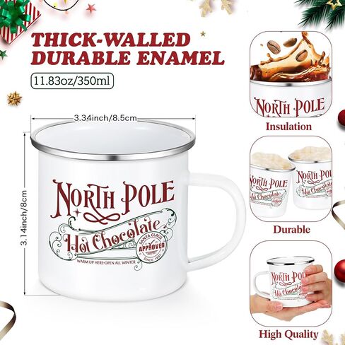 Yaomiao North Pole Hot Chocolate Mug أكواب قهوة عيد الميلاد هدايا عيد الميلاد سانتا عيد الميلاد أكواب المينا مع مقبض كوب من الفولاذ المقاوم للصدأ للنساء والرجال الموظفين (6 قطع، مينا) in Kuwait