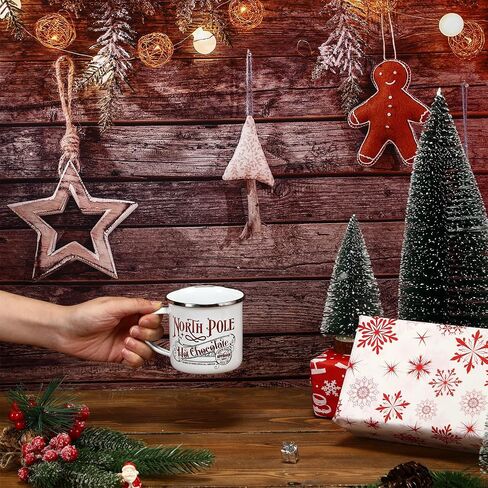 Yaomiao North Pole Hot Chocolate Mug أكواب قهوة عيد الميلاد هدايا عيد الميلاد سانتا عيد الميلاد أكواب المينا مع مقبض كوب من الفولاذ المقاوم للصدأ للنساء والرجال الموظفين (6 قطع، مينا) in Kuwait