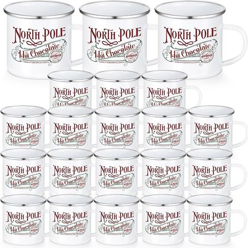 Yaomiao North Pole Hot Chocolate Mug أكواب قهوة عيد الميلاد هدايا عيد الميلاد سانتا عيد الميلاد أكواب المينا مع مقبض كوب من الفولاذ المقاوم للصدأ للنساء والرجال الموظفين (6 قطع، مينا) in Kuwait