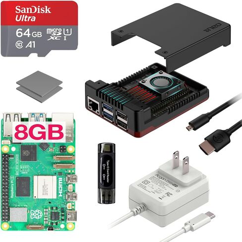 مجموعة الأرجون نيو 5 راسبيري باي 5 للمبتدئين | Raspberry Pi 5 8GB Kit/Pi 5 Board/Raspberry Pi 5 Case / 27W PWR GAN PSU / بطاقة SD 64 جيجا بايت / 2 كابل Micro HDMI (BRED، 8 جيجا بايت) in Saudi Arabia