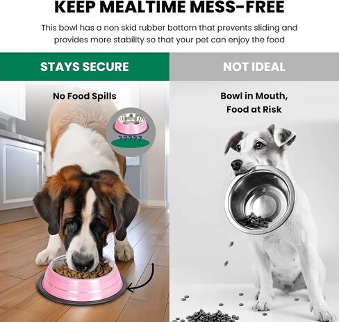 Iconic Pet Color Splash Stripe Non-Skid Stainless Steel Dog & Cat Bowl - Pink, 64 Oz, 8 Cup, Durable, Easy to Clean, Anti-Slip Feeding Dish for Food & Water, Stylish Design for Dogs and Cats in Saudi Arabia