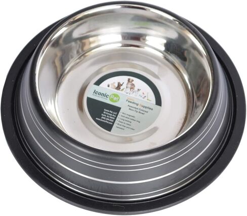 Iconic Pet Color Splash Stripe Non-Skid Stainless Steel Dog & Cat Bowl - Pink, 64 Oz, 8 Cup, Durable, Easy to Clean, Anti-Slip Feeding Dish for Food & Water, Stylish Design for Dogs and Cats in Kuwait