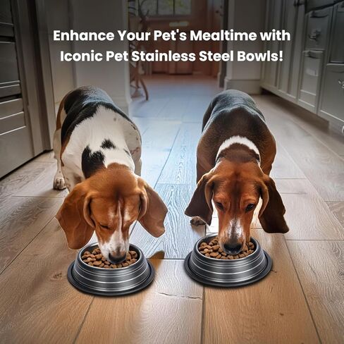 Iconic Pet Color Splash Stripe Non-Skid Stainless Steel Dog & Cat Bowl - Pink, 64 Oz, 8 Cup, Durable, Easy to Clean, Anti-Slip Feeding Dish for Food & Water, Stylish Design for Dogs and Cats in Kuwait