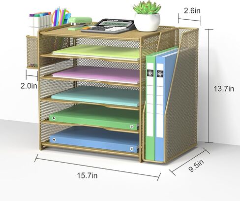 Samstar Mesh Desk Organizer, Paper Letter Tray with 5 Tier Racks Shelves,1 Extra Vertical File Sorter and Pen Holders for Office Supplies,Black in Saudi Arabia