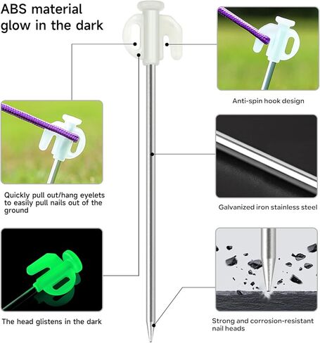 KOMCLUB 20PCS Tent Stakes Heavy Duty Tent Pegs Metal Tent Pegs Canopy Stakes Ground Stakes Spike Steaks for Outdoor Camping Tents Garden Canopies Grassland with Storage Bag in Kuwait