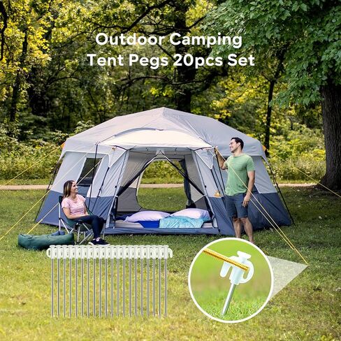 KOMCLUB 20PCS Tent Stakes Heavy Duty Tent Pegs Metal Tent Pegs Canopy Stakes Ground Stakes Spike Steaks for Outdoor Camping Tents Garden Canopies Grassland with Storage Bag in Kuwait