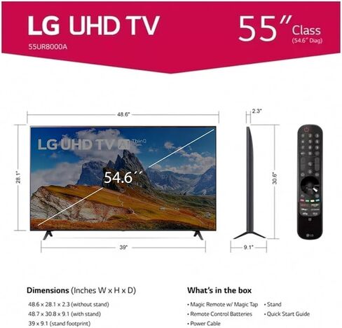 LG 55-Inch Smart webOS 23 w/ThinQ AI TV Class UR8000 Series LED 4K UHD Compatible with Alexa, Apple Airplay2, Apple Home, Hey Google Game Optimizer 55UR8000AUA (Renewed) in Saudi Arabia