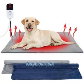 Large Heated Dog Bed, Replaceable Waterproof Pet Heating Pad for Dogs and Cats, Electric 9 Adjustable Temperature Warming Puppy Essentials for Indoor & Outdoor 28" * 18"