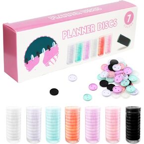 Enjoy Myself 224 Pieces Plastic Expansion Discs, 1 Inch Book Discbound Binding Discs, 7 Colors Mini Binding Ring Discs for Notebooks and Planners