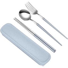 Sosoport Travel Utensil Set With Case 304 Reusable Camping Cutlery Set Stainless Steel Chopsticks Fork And Spoon Set Student Metal Portable Camping Utensils 1 Set