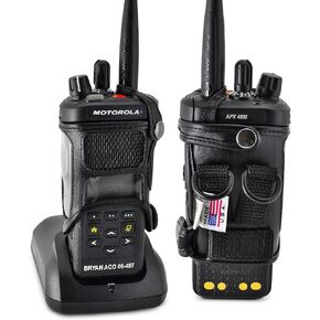 Turtleback Carry Holder ONLY FITS Motorola APX 4000 Two KNOB Radio Standard Battery D Rings Attachment Fire and Police Two Way Radio Belt Case Black Leather Belt Holster Heavy Duty D Rings