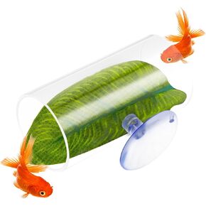 Betta Fish Acrylic Tube Tunnel, Hollow Betta Fish Cave with Betta Fish Leaf Pad Betta Fish Tank Accessories Betta Shelter Hideaway for Aquarium Decor Fish Tank Decorations Shrimp Hideout Design Tube