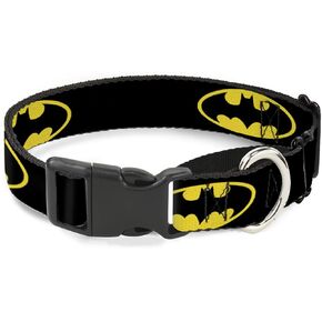 Dog Collar Martingale Batman Shield Black Yellow 11 to 17 Inches 1.0 Inch Wide