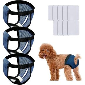 3Pack Dog Pants Dog Nappies, Reusable Breathable Mesh Pet Diapers with 9 Washable Female Dogs Sanitary Pads Adjustable Sanitary Briefs Protective Trousers Underwear for Female Dog in Heat