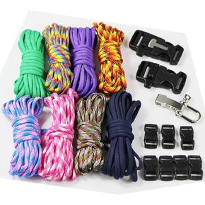 UOOOM 18 pcs Paracord Bracelet kit with Buckles Parachute Cord Outdoor Survival Rope Set DIY Manual Braiding