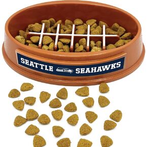 NFL Super-Bowl - Seattle Seahawks Slow Feeder Dog Bowl. Football Design Slow Feeding Cat Bowl for Healthy Digestion. Non-Slip Pet Bowl for Large & Small Dogs & Cats