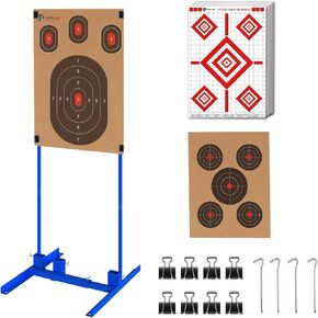 Atflbox Shooting Target Stand with 10pcs 17x25 Inch Sight in Paper Targets, Durable Paper Target Holder with Stable Adjustable Base for Cardboard Silhouette, H Shape, IPSC, IDPA Practice