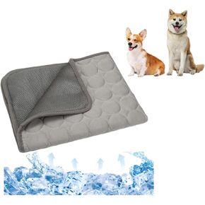 Pet Cooling Mat Cooling Fiber - Washable Non-Toxic Pet Indoor Outdoor Bed, Foldable Pee Pads for Dogs Settle Mat Cooling Dog Blanket Cat Cooling Pad (Grey, Small)