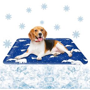 Dog Cooling Mat, Pressure Activated Pet Cooling Mat for Dogs & Cats - Portable Reversible Cold Gel Cooling Pad, Keep Pet Cool Without Electricity, Ideal for Home, Crate & Travel (Dark Blue, L)