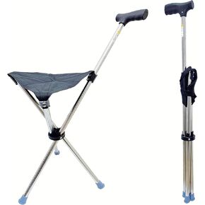 Cane with Seat - Portable Stool Chair, Supports Up to 240 Lbs cameping Chairs, Lightweight Up to 1.4 Lbs, Suitable for Men, Women, Seniors, People with Disabilities (Bent Handle Black)
