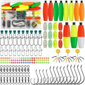 SILANON Catfish Rig Tackle Making Kit,131pcs Catfishing Tackle Accessories with Catfish Floats Catfish Hooks Swivels Fishing Rattles Bells Beads Bobber Stoppers Catfishing Gear Equipment