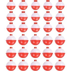 PATIKIL 1 Inch 1.5 Inch Fishing Bobber Bulk, 30 Pack Hard ABS Push Button Round Buoy Float Bobber Tackle, Red and White